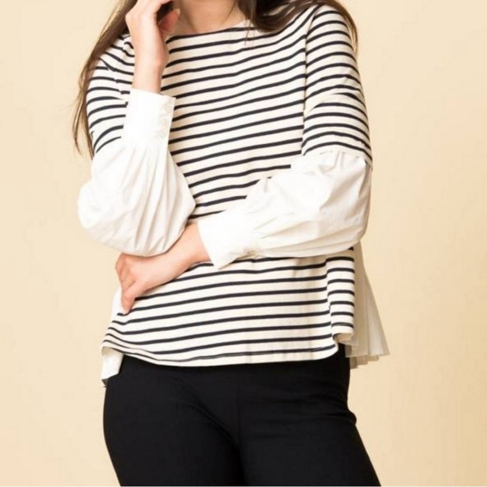 Sea New York Levine Stripe Long Sleeve Cotton Top Size Medium